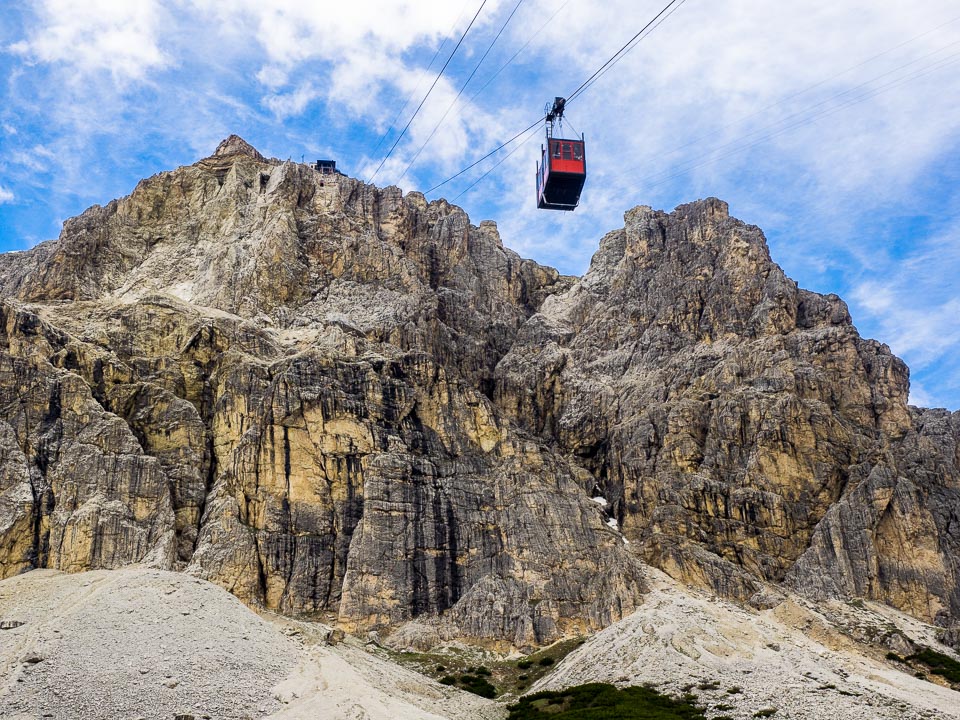 Cableway ascending to Lagazuoi mountain in the Dolomites