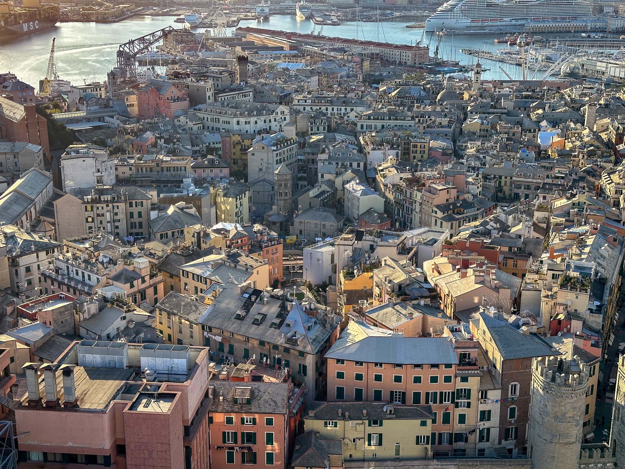 Genoa from above - seen from the Terrazza Colmbo on top of the Piacentini Skyscraper