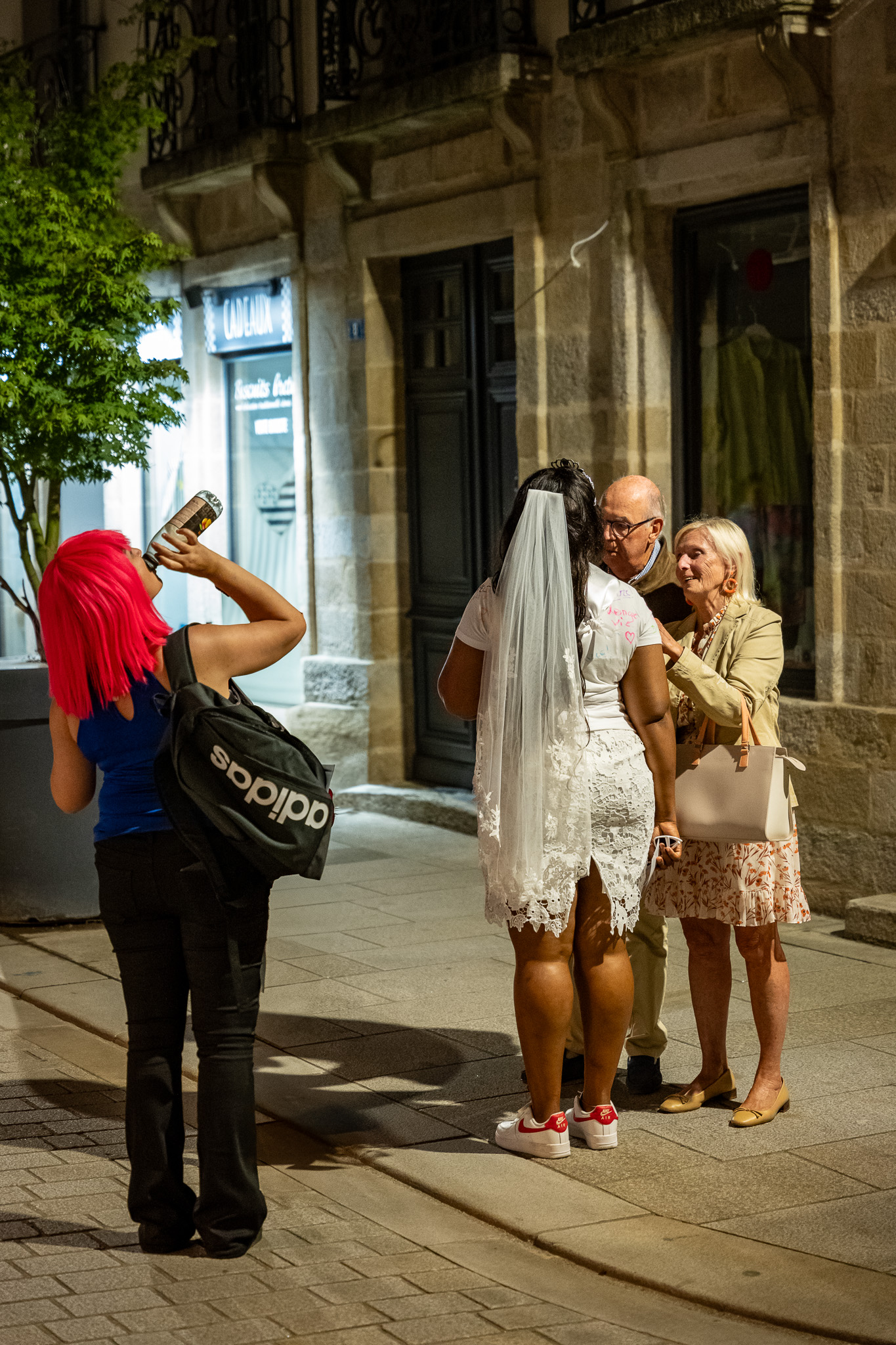 Nightly Encounter - Red haired girl meeting another girl in a wedding dress