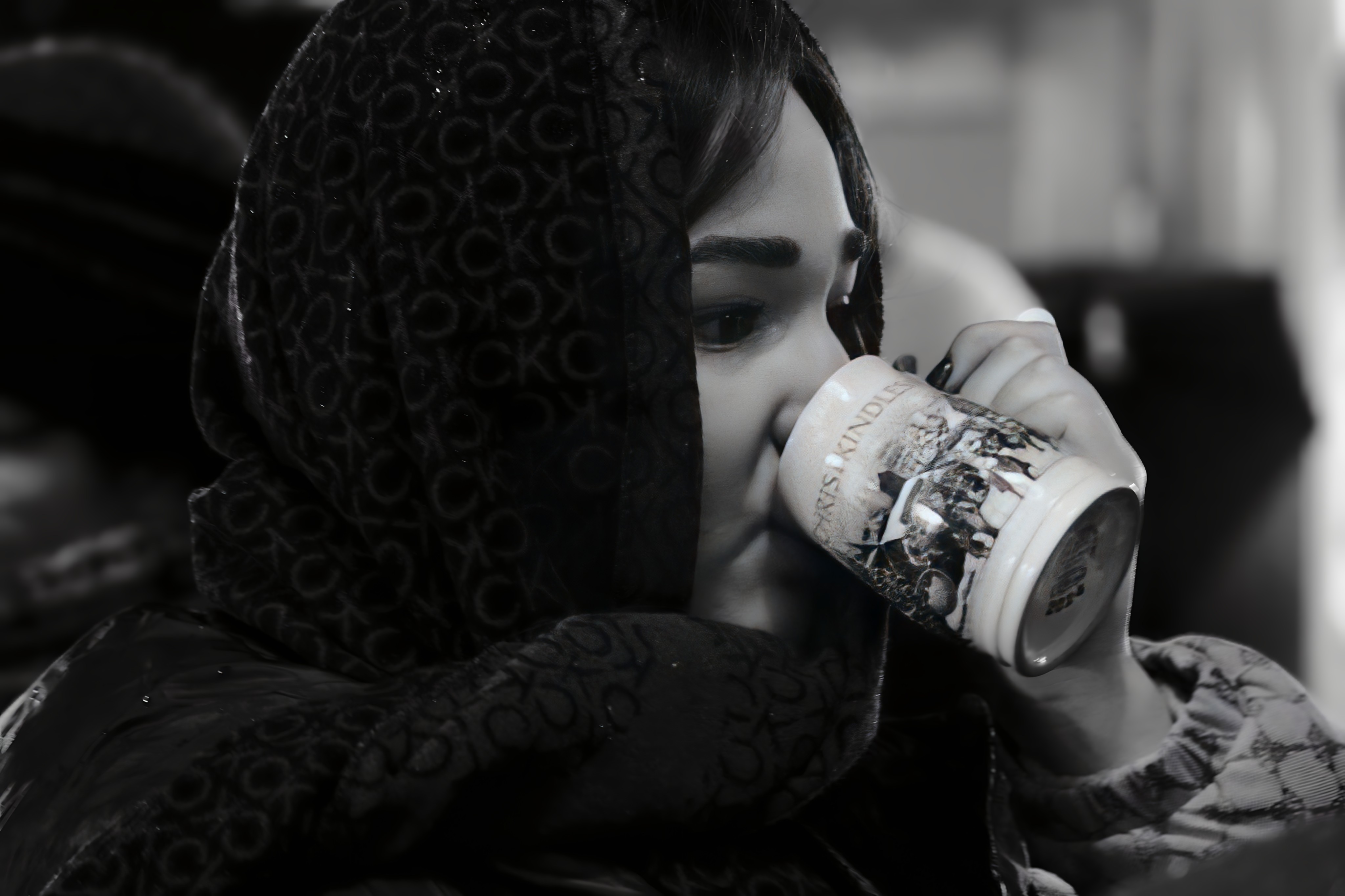 Monochrome street portrait of an unknown girl
