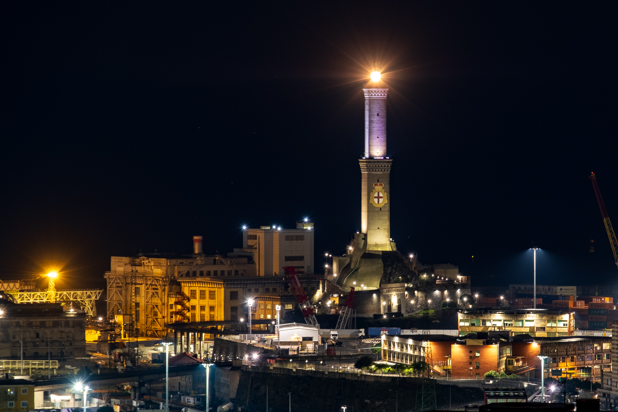 Genoa's Lanterna Lighthouse by Night