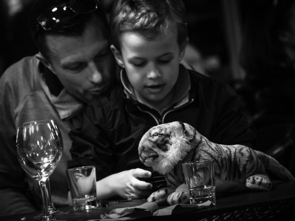 Young boy and father lost in affection