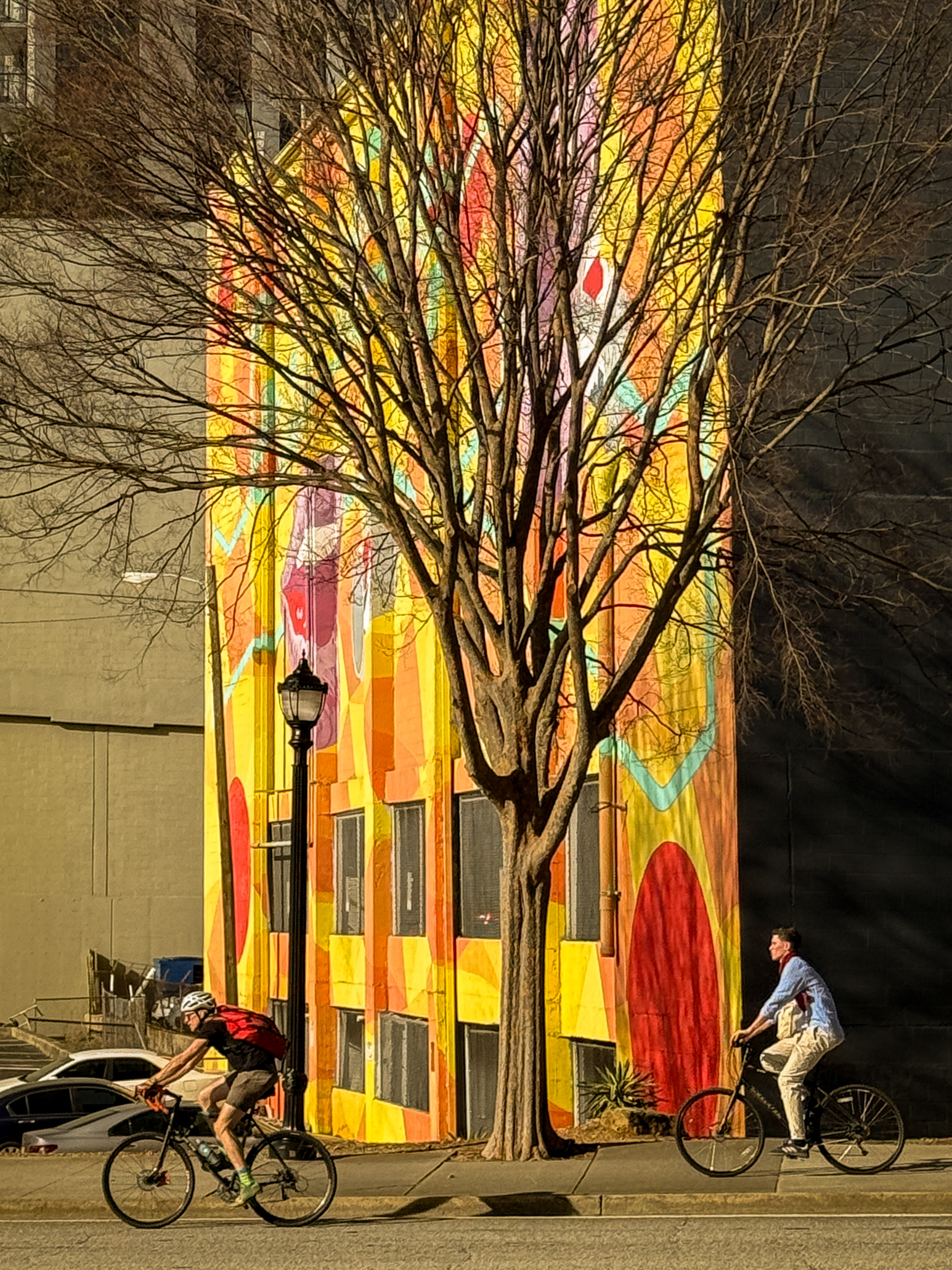 Cyclists heading home late afternoon in Atlanta Midtown